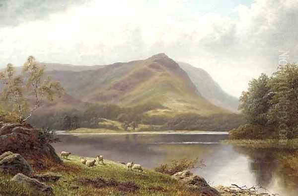 Grasmere Lake from Loughrigg, Westmoreland Oil Painting by William Mellor