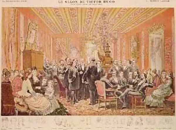 The Salon of Victor Hugo 1802-85 21 rue de Clichy illustration from La Chronique Illustree Oil Painting by Adrien Emmanuel Marie