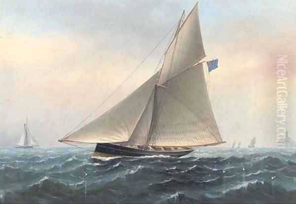 The racing cutter Galatea off the Fastnet Rock, 1885 Oil Painting by Charles Keith Miller