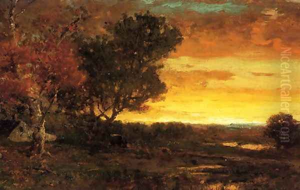 An Autumn Farmscape at sunset Oil Painting by George Herbert McCord