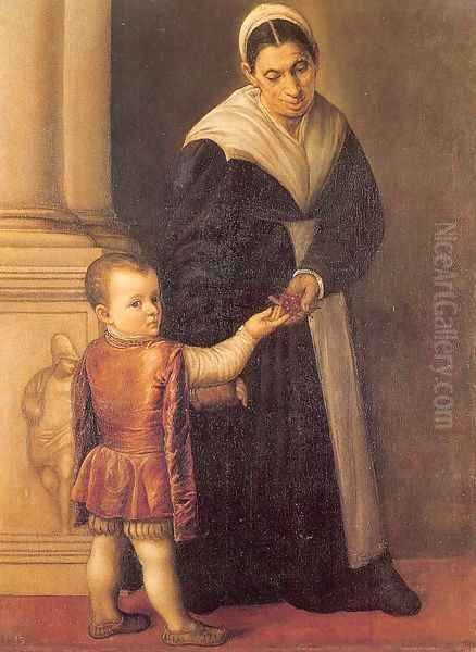 Child with Nurse Oil Painting by Pietro Marescalca