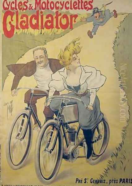 Poster advertising Gladiator bicycles and motorcycles Oil Painting by Ferdinand (Misti) Misti-Mifliez