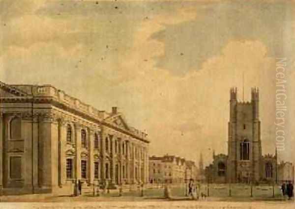 The South Front of the Senate House and West End of St Marys Church Cambridge 1799 Oil Painting by Thomas Malton, Jnr.