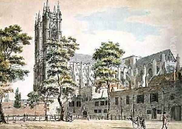 Deans Yard Westminster View of Westminster Abbey from the West 1793 Oil Painting by Thomas Malton, Jnr.