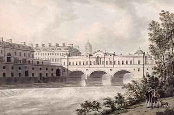 Pulteney Bridge Bath from the River 1785 Oil Painting by Thomas Malton, Jnr.