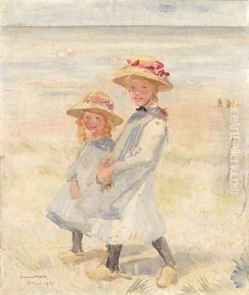 Two young girls in the dunes Oil Painting by Willem Maris