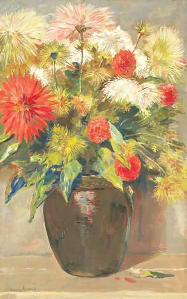 Dahlia's in a vase Oil Painting by Willem Maris