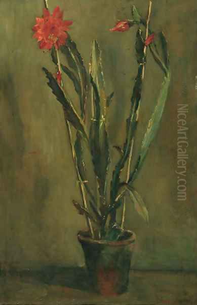 Flowering cactus in a pot Oil Painting by Willem Maris