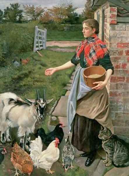 Feeding the Chickens Oil Painting by William Edward Millner