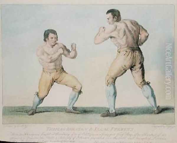 Boxing Match Between Thomas Johnson and Isaac Perrins Oil Painting by Conrad Martin Metz