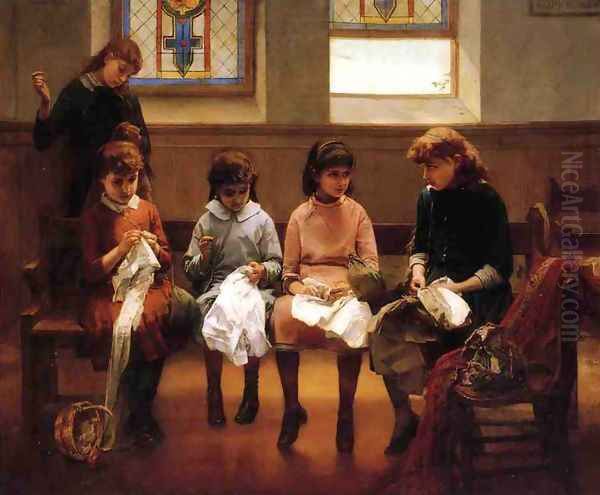 The Sewing School Oil Painting by Constant Mayer