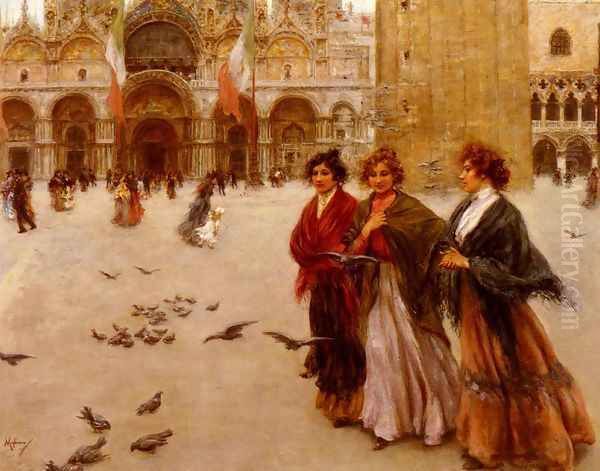 The Afternoon Stroll, St. Mark's, Venice Oil Painting by Vincenzo Migliaro