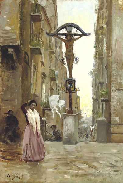 Street scene in Naples Oil Painting by Vincenzo Migliaro