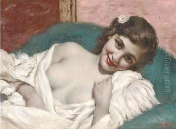 A young beauty Oil Painting by Vincenzo Migliaro