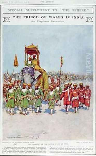 An Elephant Reception for the Prince of Wales illustration from The Sphere 1906 Oil Painting by Mortimer Ludington Menpes