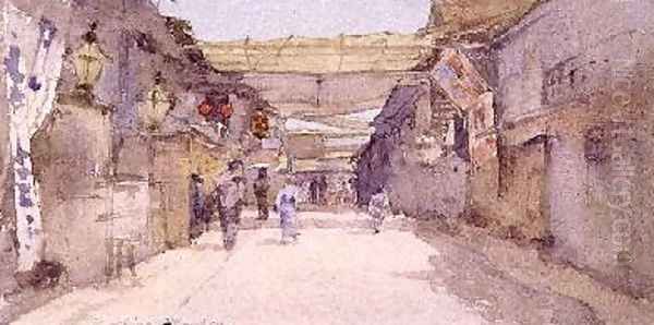 Japanese Street Scene Oil Painting by Mortimer Ludington Menpes