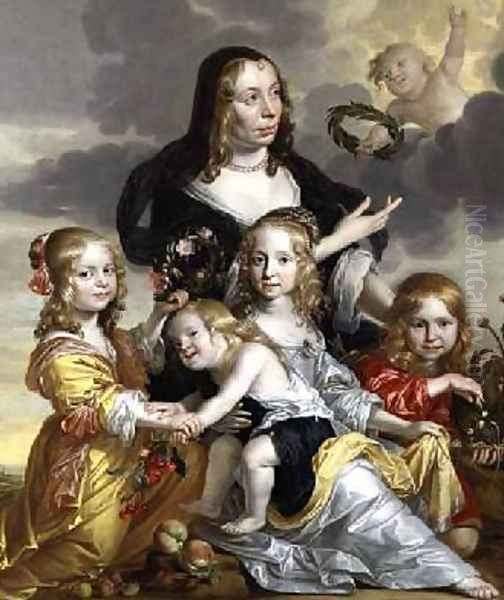 Portrait of a Lady with her Four Children Oil Painting by Jacob Fransz van der Merck