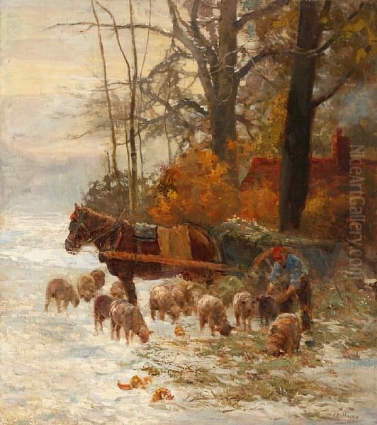 The Shepherd And His Flock Oil Painting by Claude Hayes