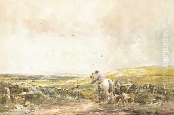 Extensive Landscape With Rider Andhounds Oil Painting by Claude Hayes