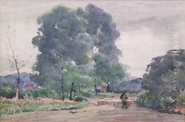 Driving Sheep Near Woking Oil Painting by Claude Hayes