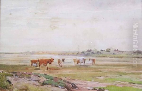 Cattle In An Estuary Oil Painting by Claude Hayes