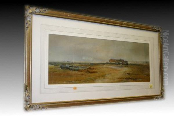 Coastal Scene With Fisherfolk By Cottages Oil Painting by Claude Hayes