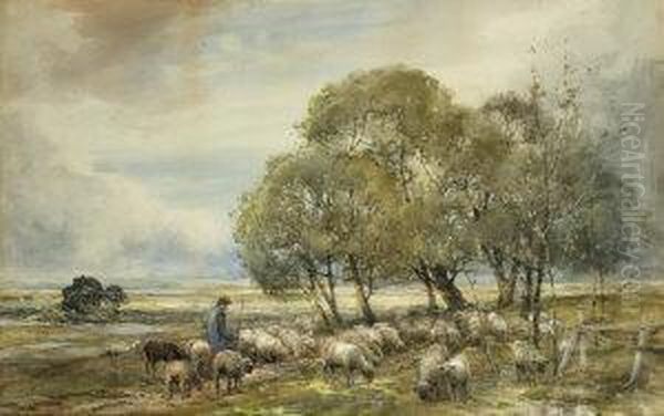 Sheep In A Landscape Oil Painting by Claude Hayes