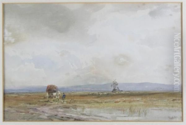 Moorland Scene With Windmill Oil Painting by Claude Hayes