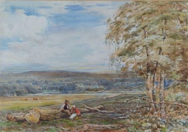 'shepherds Driving Their Flock In An Extensive Landscape With
Church In The Distance Oil Painting by Claude Hayes