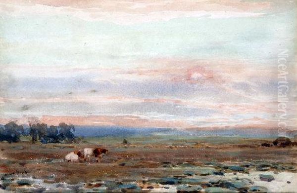 Extensive Landscape With Cattle Oil Painting by Claude Hayes