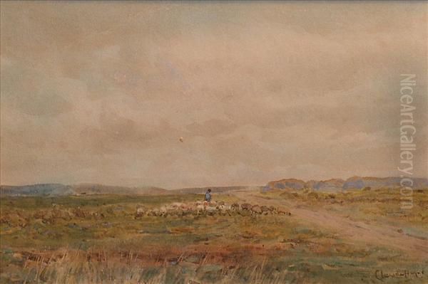 Drover With Flock Ofsheep Oil Painting by Claude Hayes