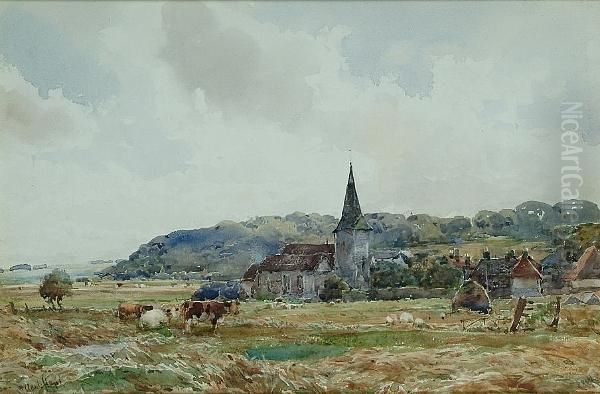 A View Towards A Village Oil Painting by Claude Hayes