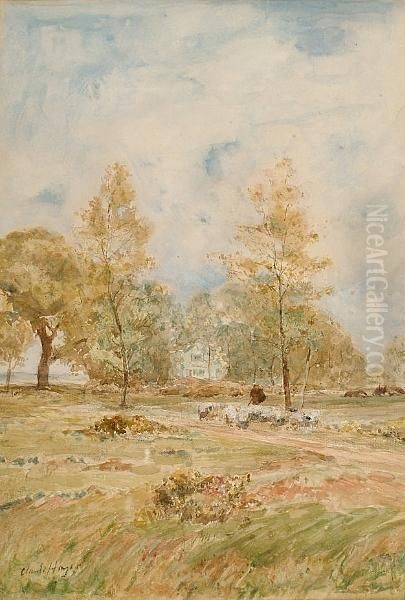 A Shepherd And His Flock On A Rural Path Oil Painting by Claude Hayes