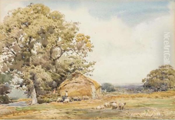 The Shepherd And His Flock Oil Painting by Claude Hayes