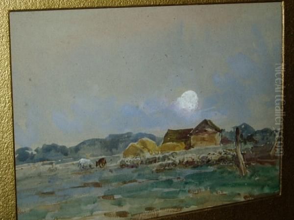 Moonlit Farmyard Oil Painting by Claude Hayes