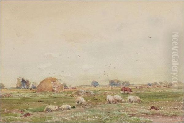 Landscape With Sheep Oil Painting by Claude Hayes