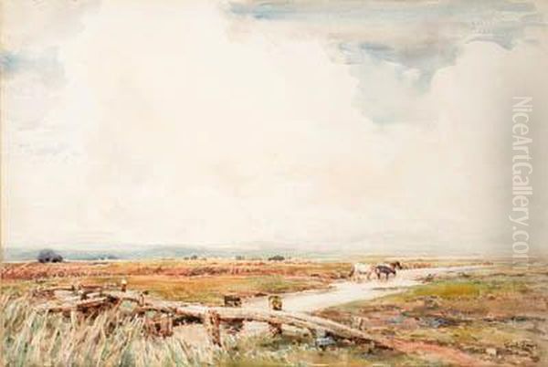 On The Marshes At Danbury In Essex Oil Painting by Claude Hayes