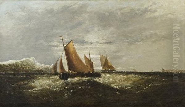 Barques Off The Coast Oil Painting by Edwin Hayes