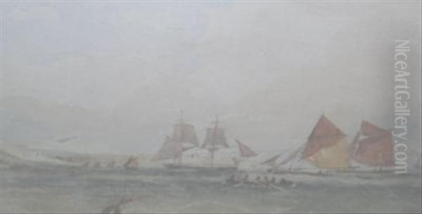 Channel Shipping Oil Painting by Edwin Hayes