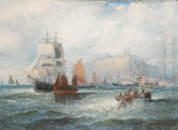 A Breezy Day Off Whitby Oil Painting by Edwin Hayes