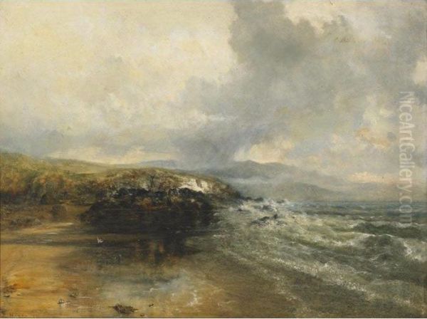 Breakers Off The Cornish Coast Oil Painting by Edwin Hayes