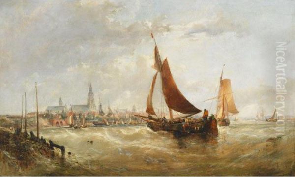 Entrance To Antwerp Harbour Oil Painting by Edwin Hayes