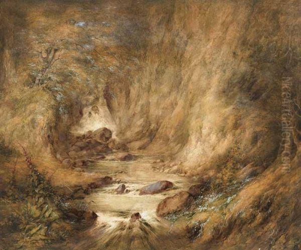 Forest Glade With Waterfall Oil Painting by Edwin Hayes