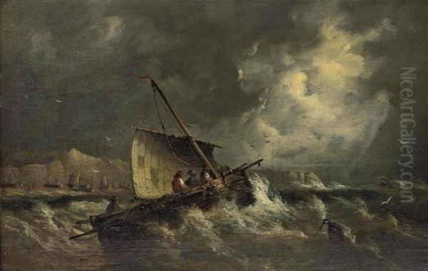 Fishing Boats In A Heavy Swell Off Hastings Oil Painting by Edwin Hayes