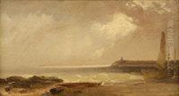 Coastal Study With Sailboat In The Foreground Oil Painting by Edwin Hayes