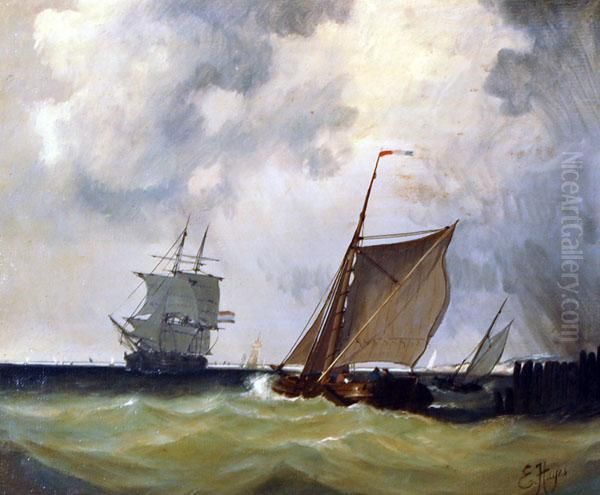 Marina Con Velieri Oil Painting by Edwin Hayes