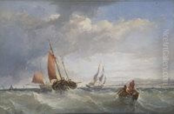 Shipping In Dublin Bay With A View Of Dun Laoghaire Oil Painting by Edwin Hayes