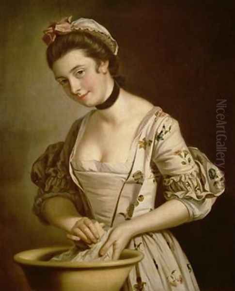 A Ladys Maid Soaping Linen Oil Painting by Henry Robert Morland