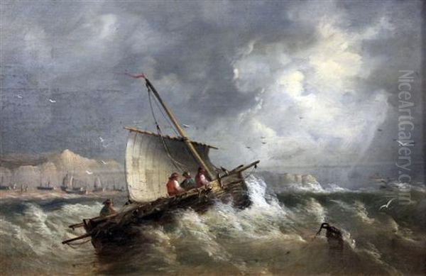 Fishing Boat Off The Coast Oil Painting by Edwin Hayes