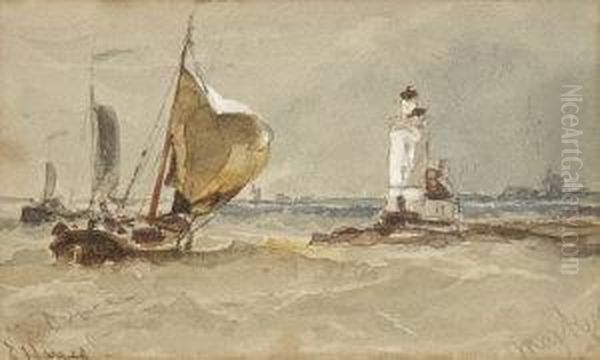 Maritime Scene With Lighthouse Oil Painting by Edwin Hayes